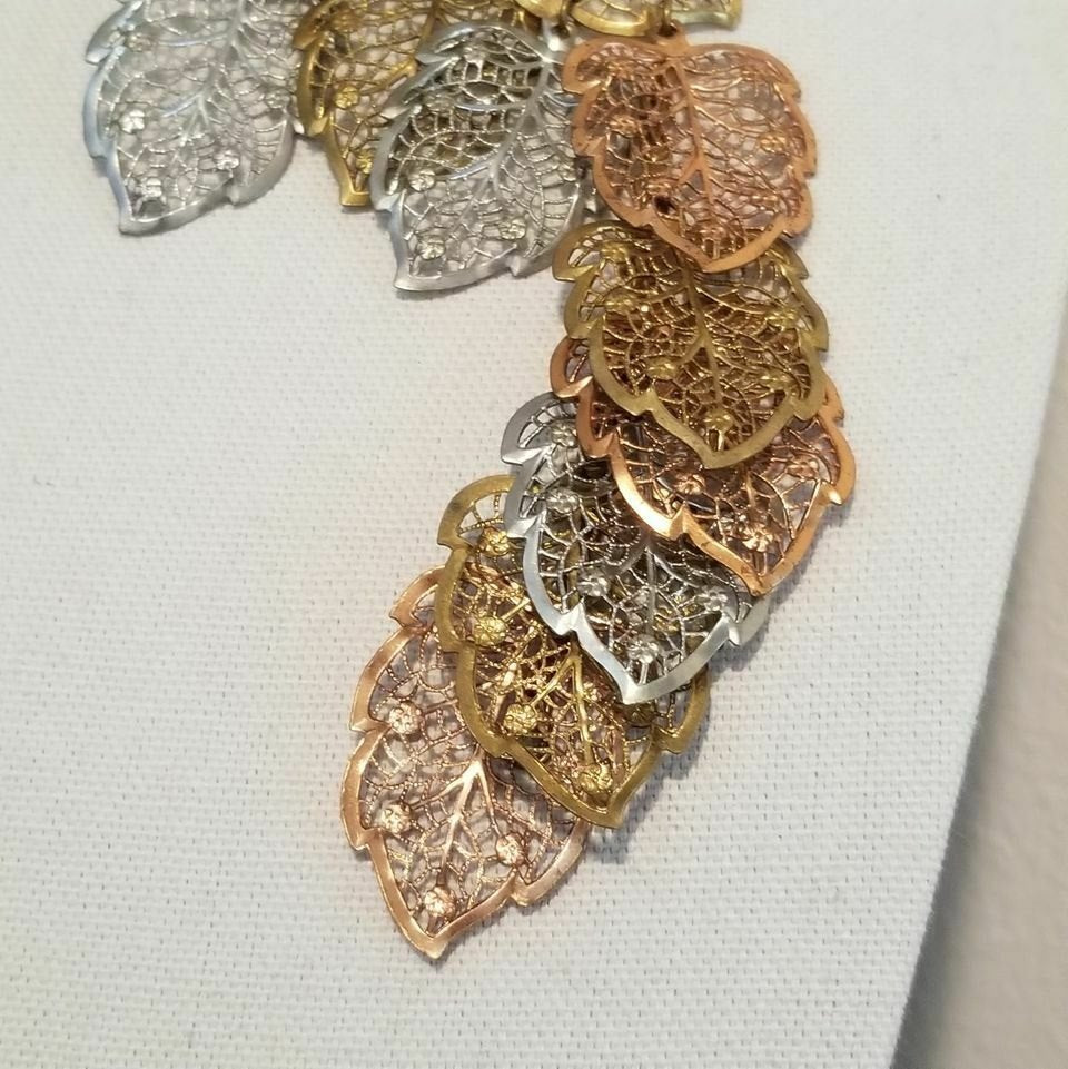 Multi-Colored Cascading Leaf Brooch