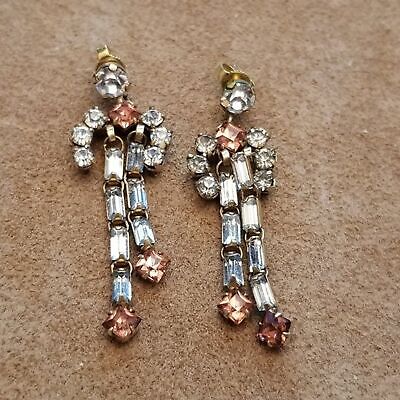 Gold Tone Rhinestone Dangle Earrings