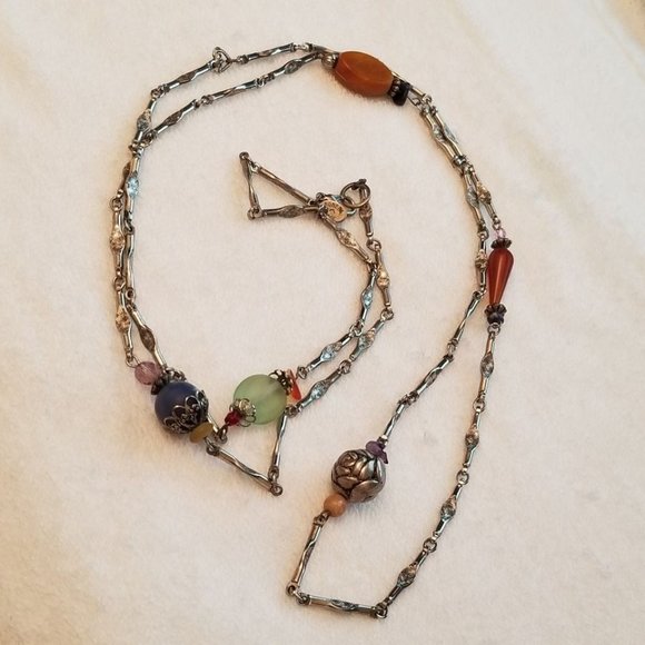 Long Silver Tone Robert Rose Rope Necklace