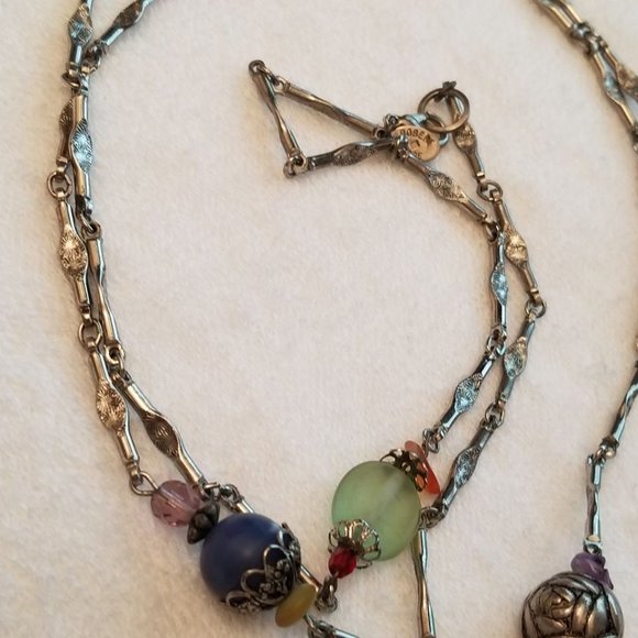 Long Silver Tone Robert Rose Rope Necklace