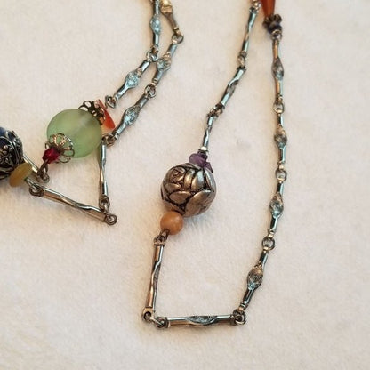 Long Silver Tone Robert Rose Rope Necklace