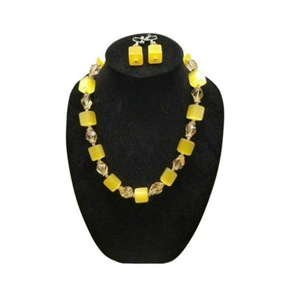 Vintage Yellow Moonglow Cube Necklace Set