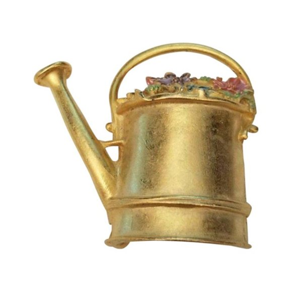 Gold Tone Water Can With Flowers Brooch