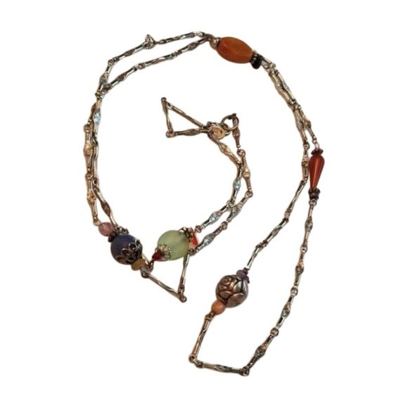 Long Silver Tone Robert Rose Rope Necklace