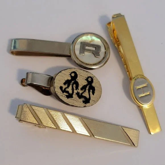 4 Gold Tone Tie Clips, No Cufflinks
