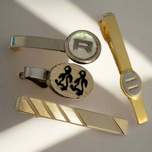 4 Gold Tone Tie Clips, No Cufflinks