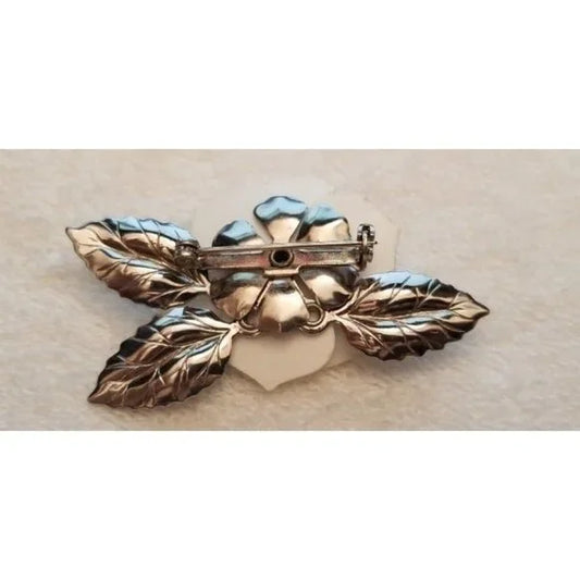 Silver Tone White Flower Brooch
