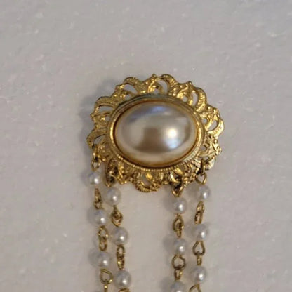 Vintage Gold Tone Simulated Pearl Brooch