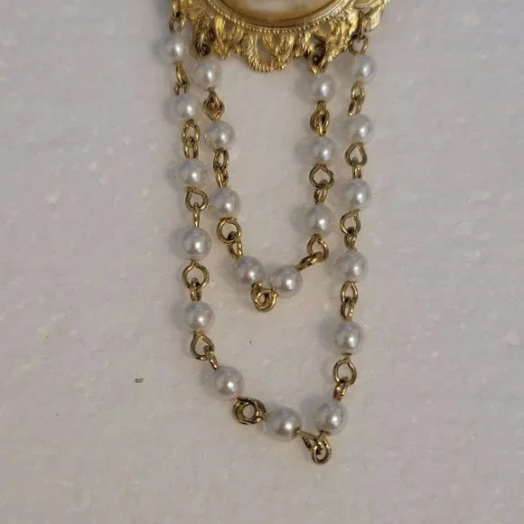 Vintage Gold Tone Simulated Pearl Brooch