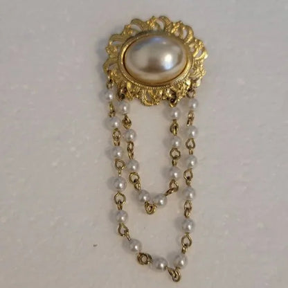 Vintage Gold Tone Simulated Pearl Brooch