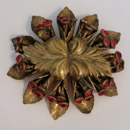 Vintage Gold Tone Red Rhinestone Brooch