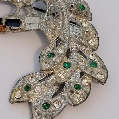 Vintage Silver Tone Rhinestone Peacock Brooch