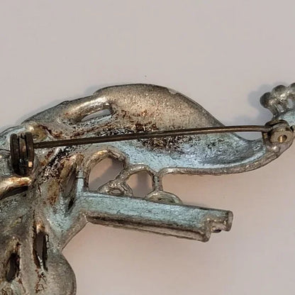 Vintage Silver Tone Rhinestone Peacock Brooch