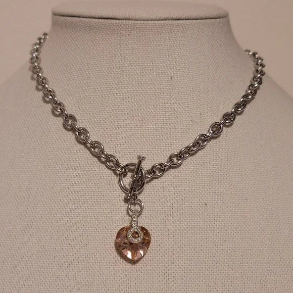Silver Tone Crystal Heart Pendant Necklace