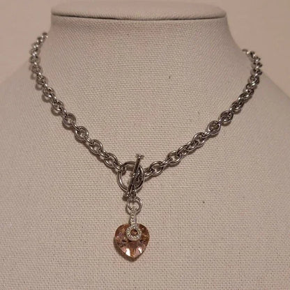 Silver Tone Crystal Heart Pendant Necklace