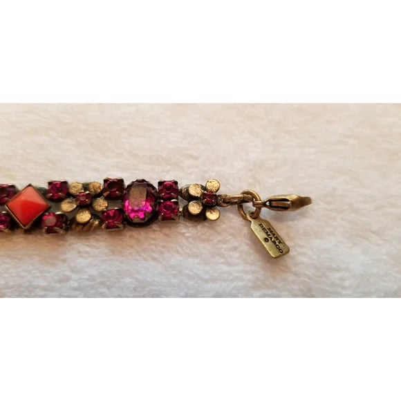 Fuschia & Orange Rhinestone Flower Bracelet