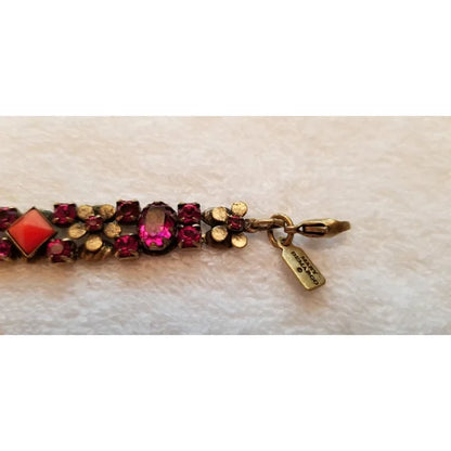 Fuschia & Orange Rhinestone Flower Bracelet