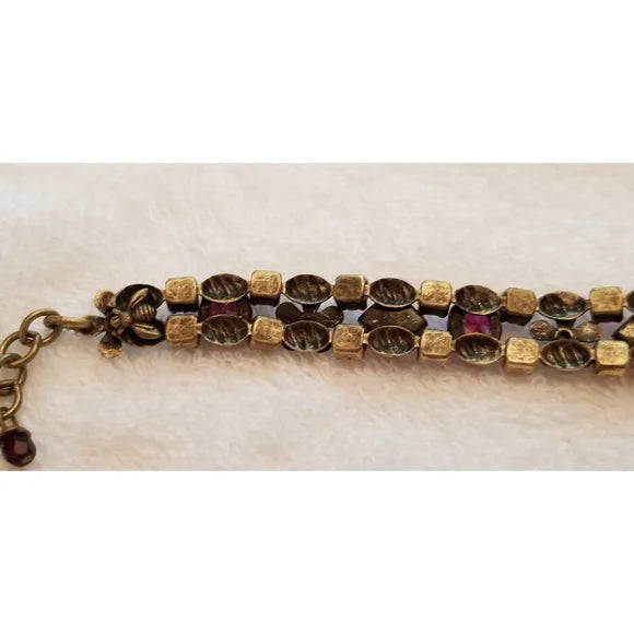 Fuschia & Orange Rhinestone Flower Bracelet