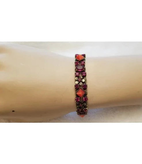 Fuschia & Orange Rhinestone Flower Bracelet