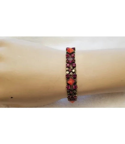 Fuschia & Orange Rhinestone Flower Bracelet