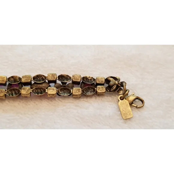 Fuschia & Orange Rhinestone Flower Bracelet