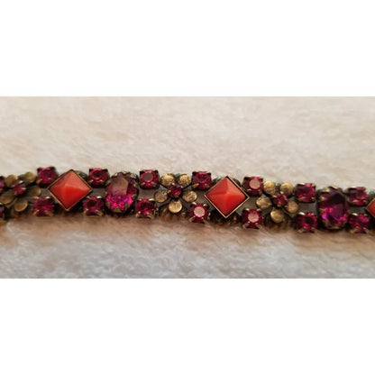 Fuschia & Orange Rhinestone Flower Bracelet