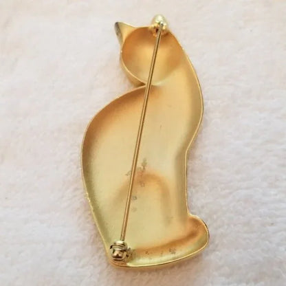 Gold Tone Sitting Cat Brooch