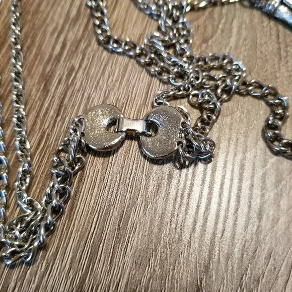 Silver Tone Double Strand Cross Necklace