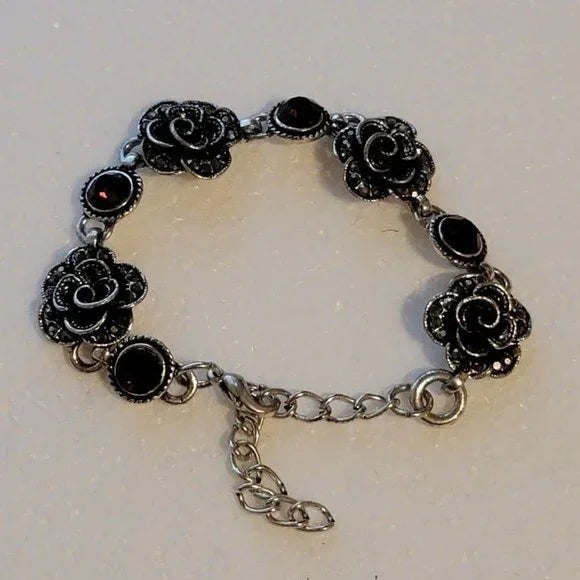 Silver Tone Flower Rhinestone Bracelet