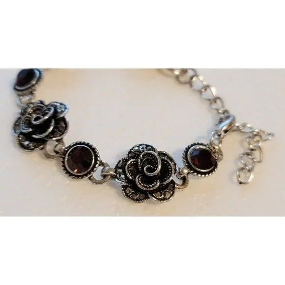 Silver Tone Flower Rhinestone Bracelet