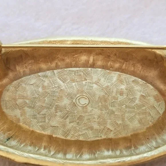 Gold Tone Beige Oval Brooch