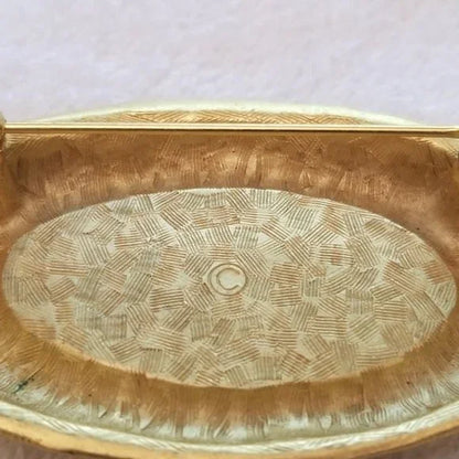 Gold Tone Beige Oval Brooch