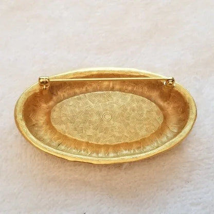 Gold Tone Beige Oval Brooch
