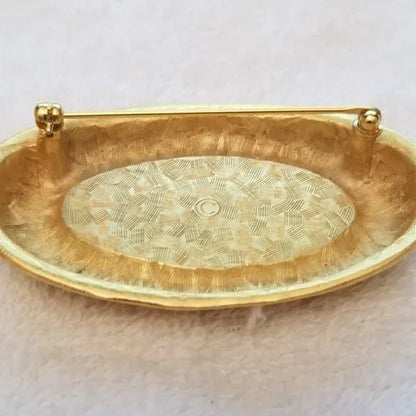 Gold Tone Beige Oval Brooch