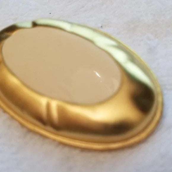 Gold Tone Beige Oval Brooch