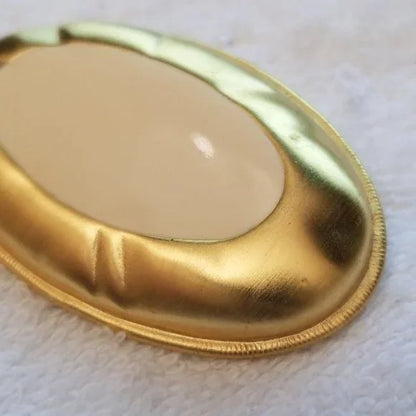 Gold Tone Beige Oval Brooch