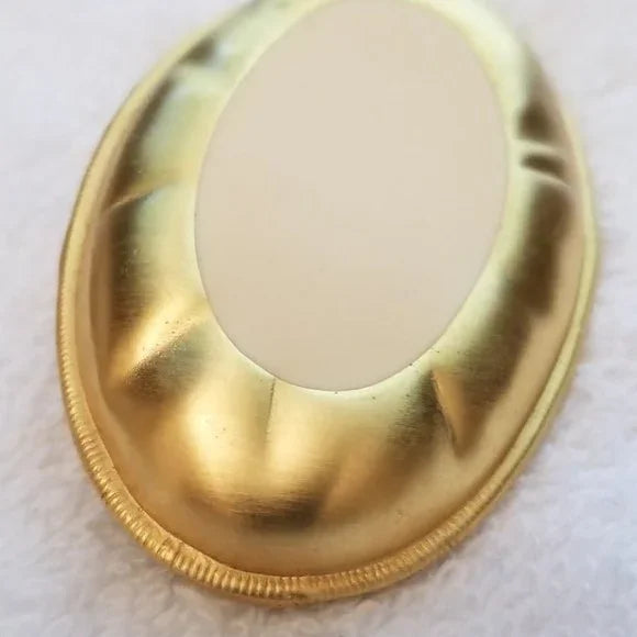 Gold Tone Beige Oval Brooch