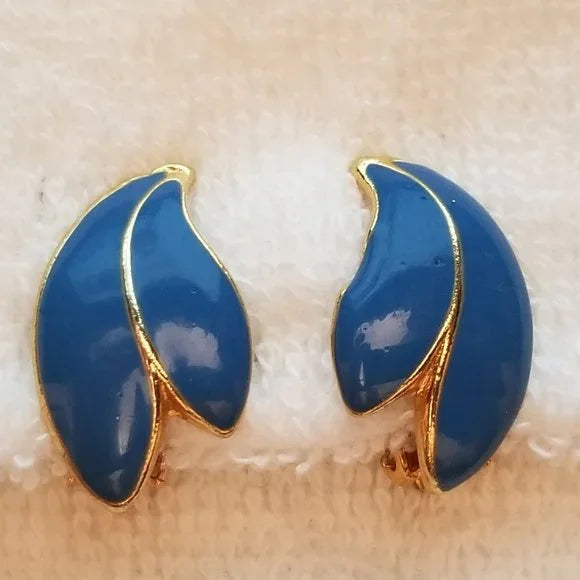 Blue Enamel Gold Tone Earrings