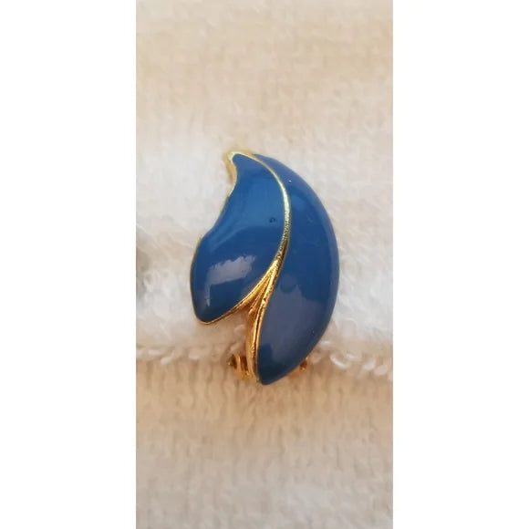 Blue Enamel Gold Tone Earrings