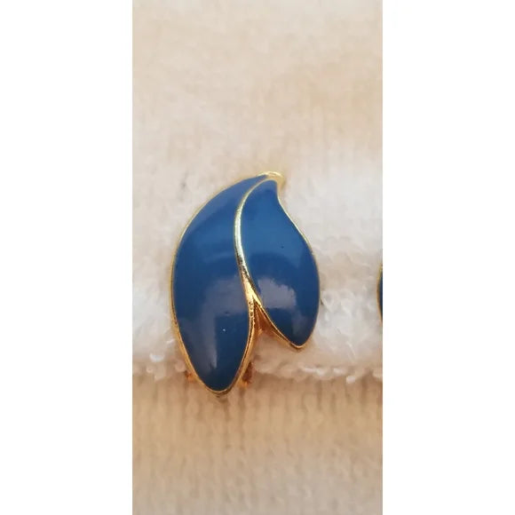Blue Enamel Gold Tone Earrings
