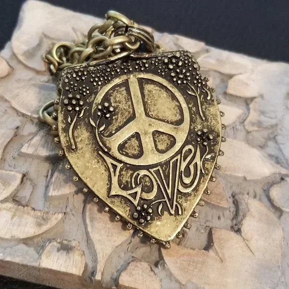Copper Colored Love Peace Necklace