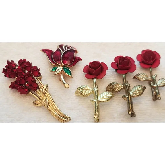 Lot of 5 Rose Brooches