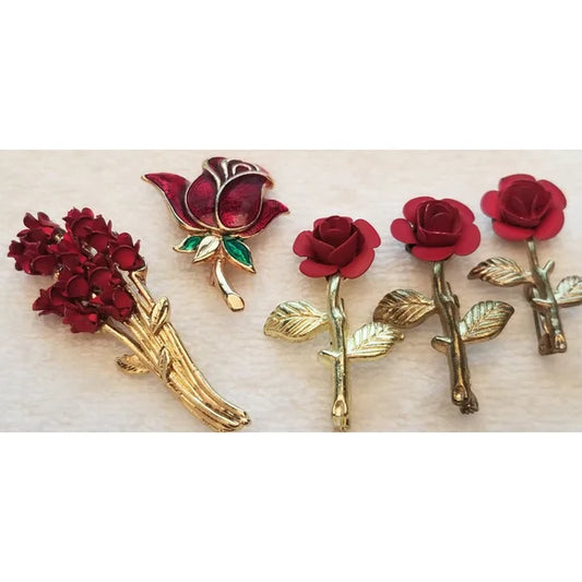 Lot of 5 Rose Brooches