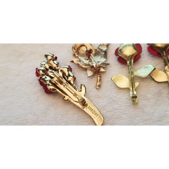 Lot of 5 Rose Brooches