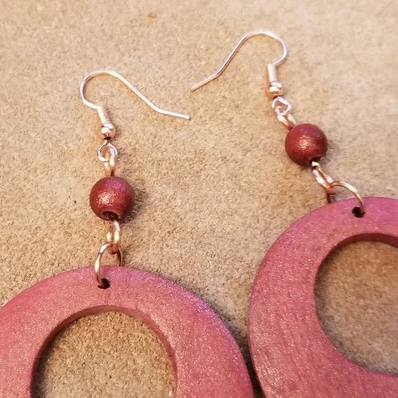 Repurposed Wood Hoop Dangle Earrings