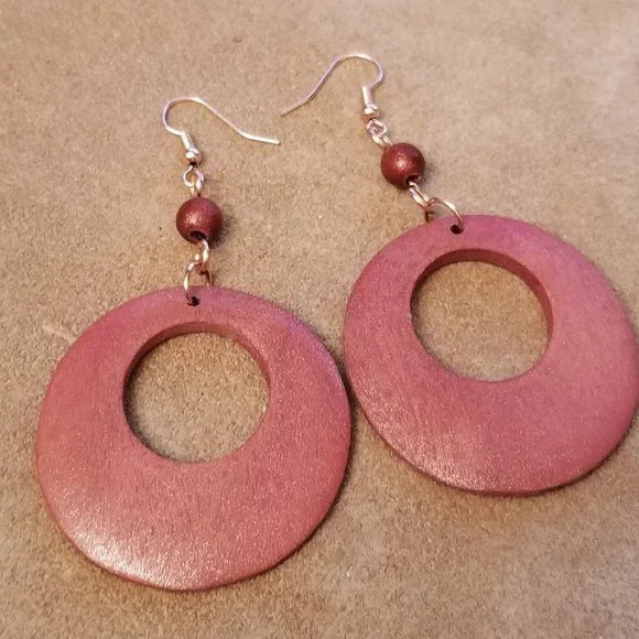 Repurposed Wood Hoop Dangle Earrings