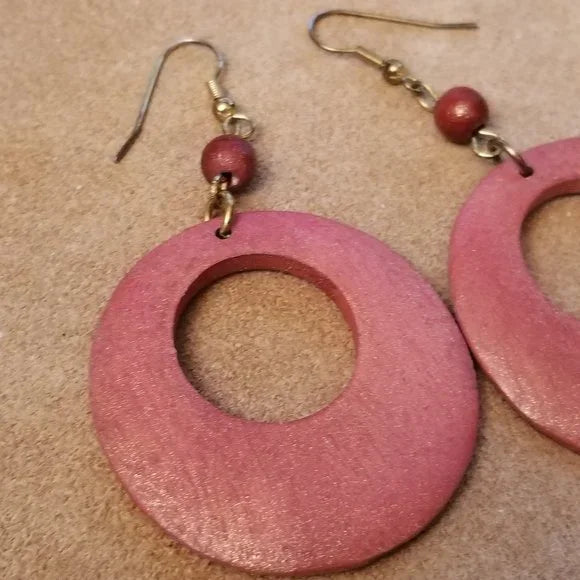 Repurposed Wood Hoop Dangle Earrings