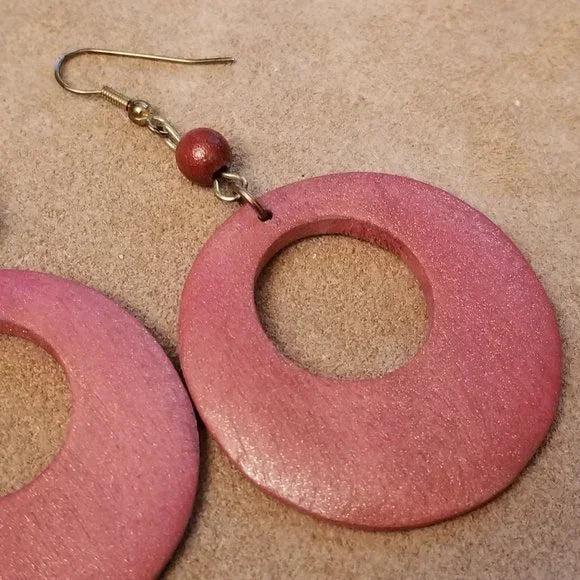 Repurposed Wood Hoop Dangle Earrings