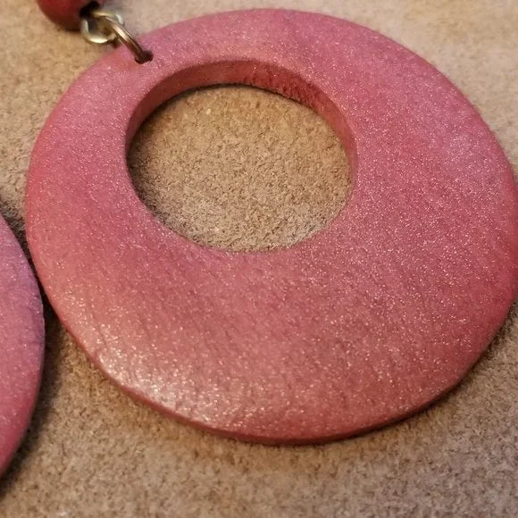 Repurposed Wood Hoop Dangle Earrings
