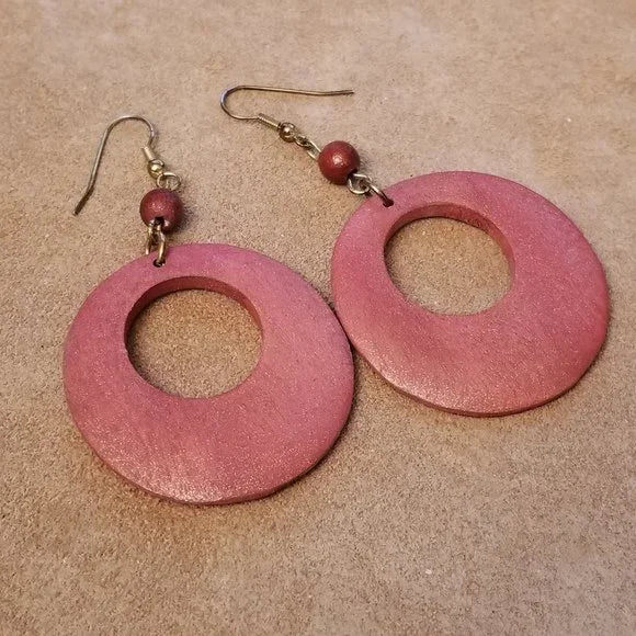 Repurposed Wood Hoop Dangle Earrings